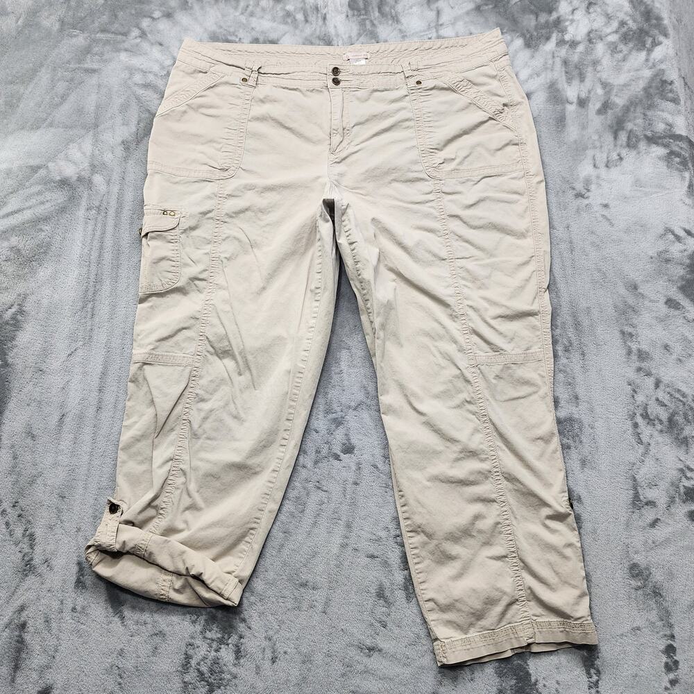 Dressbarn Pants Womens 24 Tan‎ Khaki High Rise Double Button Crop Roll Tab Hem